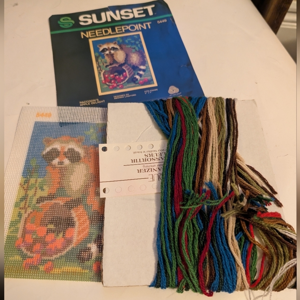 Sunset Needlepoint Kit with Raccoon Design
